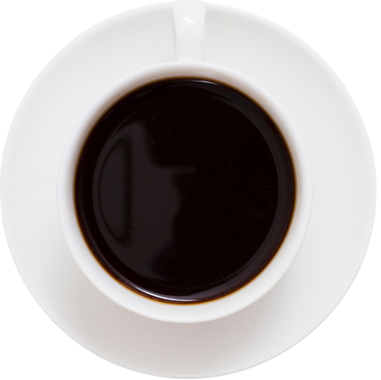 White cup filled with coffee on a white plate